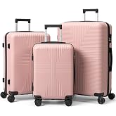 LEADZM 3 Piece Suitcase Set, Cabin Suitcase, Pink/Gold, 20" / 24" / 28", Classic | 4 veces m&aacute;s resistente, Resiste hasta -35&deg;