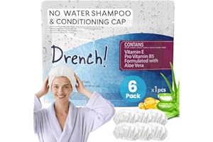 DRENCH! MEDICAL Drench No Water Shampoo Caps - Waterless Shampoo and Conditioner Hair Wash Cap - Hair Wash Caps No Water Rinse Free - Mobility Aids with Aloe Vera and Vitamins - Pack of 6