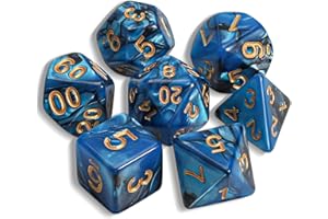 QMAY DND Dice Polyhedral Dice Set - 7 Pieces for Dungeon and Dragons MTG RPG D&D D20, D12, D10, D%, D8, D6, D4 (Blue Mixed Black)