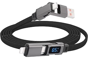 YACSEJAO 4-i-1 USB C-kabel med wattskärm, 1,5 m (4,9 fot) | 65 W snabbladdning, datasynkronisering, USB A/C till USB C/iOS, k
