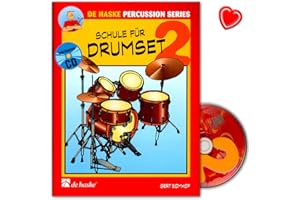 DE HASKE PUBLICATIONS Schule für Drumset Band 2 - grundlegende Techniken und Regeln - 9789043110099 mit bunter herzförmiger Notenklammer