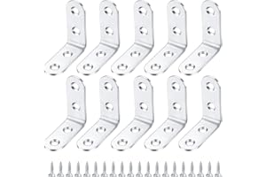LJHOME 10 Pcs Stainless Steel L Shape Corner Brace Bracket, Joint Right Angle Bracket, 90 Degree Corner Connectors for Shelves, Furniture, Wood, with Screws