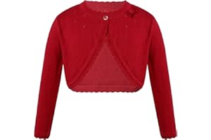 CHICTRY Enfant Fille Boléro de Soirée Mariage en Crochet Coton Automne Printemps Veste Manches Longues Boutonné Vêtement d'Intérieur Gilet Décontracté Blouse 1-14 Ans