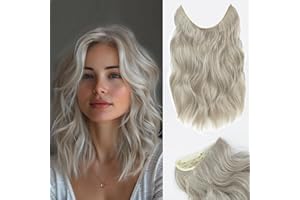 NEXYSHE Secret Hair Extensions, Invisible Wire Hair Extensions Wavy Hair Extension Synthetic Hair Pieces for Women, 12 Inch Ash Blonde Hair Extensions