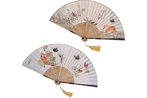 WANYI 2 Stück Fächer Saunafächer Handfächer mit Quasten Faltbare Faltfächer Handfächer Sommer Taschenfächer mit Schmetterlinge Motive für Tanz,Geschenke,Hochzeit(01+02)