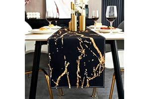 Jayusaror Tischläufer Modern Herbst Schwarz und Gold Leinen Marmor Goldene Textur Abstrakte Kunst Waschbarer Tischläufer für Kaffee, Esszimmer, Kommode, Beistelltisch, Schlafzimmer, 40 x 140 cm