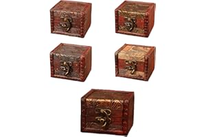 Forreen Scrigno del Tesoro Legno, 5 Pezzi Cassaforte in Legno Mini Vintage Fatta a Mano Robusto Durevole Multifunzionale Scatola Portagioie per Riporre Collane Orecchini Anelli
