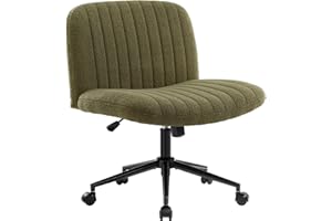 IWMH Criss Cross Chair with Wheels, Armless Wide Seat Office Chair, Teddy Fabric,Cross Legged Desk Chairs,Height Adjustable Computer Task Chairs,Swivel VanityChair,Bedroom,Make Up,Small Space,Green