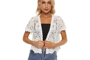 SMDPPWDBB Women's Short Sleeve Bolero Shrugs Crochet Lace Open Cardigan