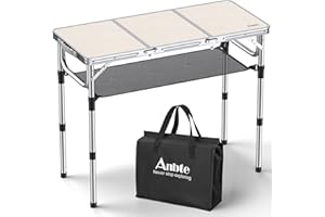 Anbte Folding Camping Table, 88 cm x 40 cm Aluminum Folding Table 3 Adjustable Height, Camping Table with Storage Net and Bag, Portable Table for Indoor Outdoor Backyard Picnic Garden, BBQ, Silver