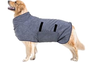 PATTEPOINT Soft Dog Drying Coat, Microfibre Dog Bathrobe, Super Absorbent Pet Dog Towels with Magic Tape Grey-L