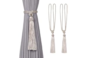 Pretty Jolly 2 Pack Long Tassel Curtain Tiebacks European Style Decorative Drape Tie Backs Elegant Handmade Braided Rope Knot Curtain Holdbacks for Home & Office Window Drapery (Dark Beige)
