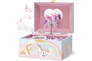 Lolalet Unicorn Jewelry Box for Girls, Kids Initial Musical Jewelry Organizer with Spinning Doll, Personalized Birthday Gifts for Little Girls Children Toddler Ages 3 4 5 6 7 8 (Box Only) -Letter F