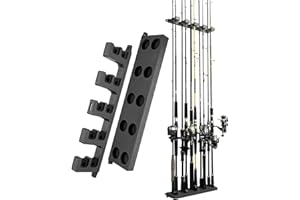 Booms Fishing WV4 Fishing Pole Holder, Wall Mounted Fishing Rod Holders for Garage, Vertical/Horizontal/Ceiling Fishing Pole Rack,Store Up to 10 Rods to Save Your Space, Gray + Black