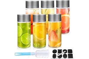 SKYLINK 6Pack 8oz Glass Juice Bottles with Silver Lids – 250ml Reusable Drink Bottles for Water, Smoothies, Beverages – Includes Cleaning Brush & Labels