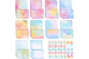 AOROPS Aquarell Briefumschlag Set, 160 Stück A5 Aquarell Briefpapier mit Umschlag, Bunt Briefpapier Liniert mit 60 Sticker Briefpapier Set für Liebesbriefe Briefe Einladungen Grußkarten