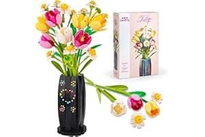 IKIDSUN Blumen Bausteine Bausatz, 1250pcs DIY Pflanze Blumenstrauß Dekoration, Tulpen Bausteine Blumen Set mit Vase für Mädchen Frauen Erwachsene 6+, Idee Geschenke für Valentinstag Geburtstage Muttertag