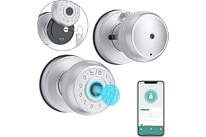 BIWIBON Fingerprint Door Lock, Smart Fingerprint Door Knob with Keypad, Biometric Door Lock with App Control, Auto Lock with Code, Keyless Door Knob with Lock for Bedroom, Home,Office-Silver
