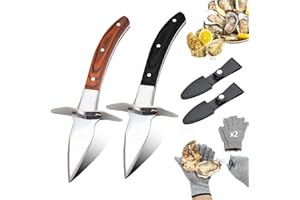 TWUTGAYW Oyster Knife, Stainless Steel Oyster Shucking Knife, 2PC Oyster Opener Tool Kit and 2 Pairs 5 Level Protection Glove (L) for Kitchen Outdoor Use