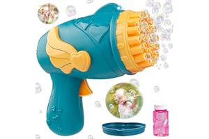 LEONSHCO Pistolet à Bulles électrique pour Enfants - 10 Trous - avec Solution à Bulles - Cadeau pour Les Anniversaires, l'extérieur, Les fêtes, Les Mariages - Bleu