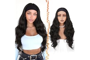 BARSDAR Ondulée Bandeau Perruque Marron Foncé, 66cm Longue Body Ondulée Synthétique Headband Perruque pour Femme Glueless Hair Wig D'aspect Naturelle Cheveux Perruques Easy Wear