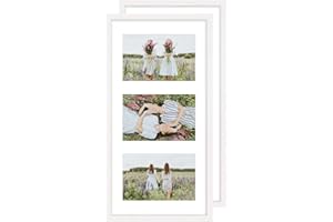 YEEPHAN Multiple 3 Aperture Photo Frame with Mount for 10 x 15 cm (4 x 6 Inch) Images,White 6x4 Picture Frame Made of Solid Wood with Perspex Front for Wall Mount,Set of 2