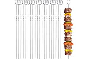 EKISEMIO 20PCS Stainless Steel Kebab Skewers Sticks (14.17inch) 36cm, Reusable, Dishwasher Safe for Grilling, Barbecue, Camping & Outdoor Cooking, Family Gatherings