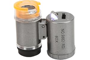 Gaeirt Tragbares Mikroskop, klarere Bildgebung Kaltes warmes Licht angepasstes 60x Mini-Mikroskop für Druckmaschinen für Elektronik(9882(RD) Silber)