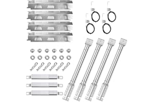 GFTIME Universal Grill Ersatzteile Set – Passend für Charbroil, Tepro, Thermos 4 Brenner, Barbecook Vanilla/300, 36,5 cm Edelstahl Brenner + 37 cm Flammenblech + Crossover Ersatz, 4-teilig