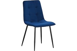 DS Furniture Velvet Dining Kitchen Chairs Living Room Chairs with Sturdy Metal Legs with Backrest and Padded Seat (Navy Blue-check)