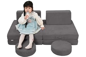 ‎MEMORECOOL MeMoreCool Kindersofa aus Cord, Schaumstoff Soft Bausteine Couch, modulares Fancy Spielsofa einen aufregenden Indoor-Spielplatz für das Kinderzimmer, Kuschelecke ideal für Kinder, Anthrazit