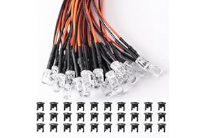 Lyeteung 30 Stücke 5mm 12V Vorverdrahtete LED Dioden Licht, Orange, 20cm Vorverdrahtetes Licht + 30 Stücke 5mm Plastik Dioden Halter