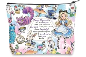 LEVLO Alice Trousse de Maquillage avec Fermeture éclair pour Femme et Fille Motif Conte de fées Alice You are Braver Stronger Smarter Than You Think