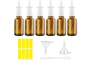 LEOEASIY 6 Stück Nasenspray Flasche Leer,Sprühflaschen zum Befüllen,Bernstein Nasenspray,Nasensprayflasche,Zerstäuber mit Etikett, 2 Trichter,Tropfer,Atherische Öle,Kochsalzlösung