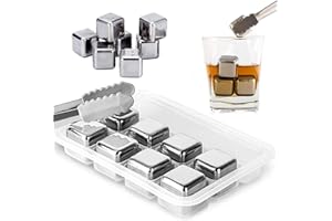 UOCAI 8 cubetti di ghiaccio riutilizzabili in acciaio inox, adatti per alimenti, in acciaio inox, pietre di ghiaccio, accessori per bar, cocktail, rocce di gin
