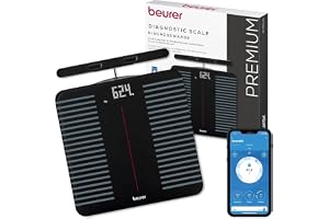 Beurer BF 990 kroppsfettvåg med handsensorer, digital personvåg med appanslutning via WIFI/Bluetooth, 25 mätvärden, korsmätni