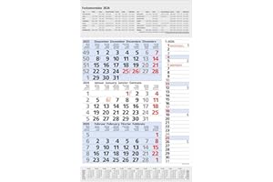 3-Monats-Planer Combi Blau 2026: 3-Monatskalender groß I Wandplaner / Bürokalender mit Datumsschieber, Ferienterminen, Vor-und Nachmonat und Jahresübersicht I extra Streifenplaner I 30 x 47,8 cm