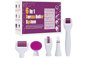 QEEROYO Derma Roller, 6 in 1 Derma Roller Kit, con 0.5/1/1.5mm Micro-Ago Roller, Microneedle Rullo Viso Aghi per Antietà e Smagliature, Microaghi Viso Set di Strumenti di Bellezza, Cura della Pelle Donna