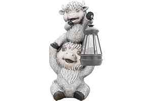 DECOROBBO Bovins des Highlands Cow Statue Lumière Solaire Décoration Jardin Extérieur Sculpture Vache pour L’éclairage de Balcon Terrasse Cadeau Unique pour la Famille et Les Amis
