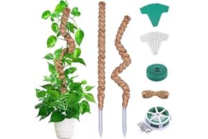 YESLUSY 2 Piezas Tutores para Plantas, Varillas de Musgo, Varillas de Cultivo de Coco, Varilla de Coco Natural, con Diversos Accesorios, para el Apoyo de Plantas Trepadoras (2x64cm)