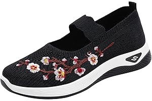 BERIMATERRY Orthopaedic Shoes Women's Embroidered Shoes, Flat Mouth Mother Shoes, Single Shoes, Breathable Mesh Casual Shoes, Soft Bottom, Mother Shoes