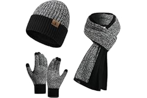 INSISMY Winter Beanie Hat Scarf and Touch Screen Gloves Set Knitted Hats Thermal Gloves Long Scarf for Men Women Neck Warmer 3 PCS Skull Cap Thick Fleece Lined Unisex