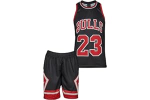 Amdrabola Set di maglia da basket per bambini, bianco, rosso, nero, con pantaloncini per appassionati di basket (4-13 anni)