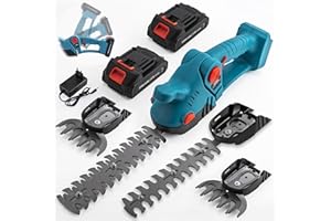 CHANGEMOORE 21V Akku Gras und Strauchschere mit 2x2.5Ah Akku, 2X Kurze & Lange Klinge, Grasschere Akku, Akku Heckenschere Klein, Verstellbarer Kopfwinkel(Arbeitsdauer: 5 Std., Ladezeit: 1-1,3 Std)
