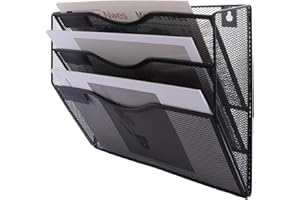 ASelected 3 Tier Wall File Holder Organiser,Paper Magazine Storage Rack Holde, Mesh Wall Mounted Holder Metal Hanging Wall Files Mail Document Holder for Office and home, Black