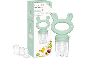 Ensemble tétine grignoteuse pour bébés Luxior mint| 1 tétines grignoteuses pour bébés + 3 embouts| sucettes à remplir de fruits et légumes | pour bébés de 3 mois et plus|Aide à la dentition sans BPA