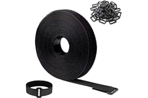 JIHXYER Fascette in , 10 m x 2 cm, autoadesive, chiusura in con 50 fibbie, per organizzare linee dati, cavi e altri oggetti, colore nero