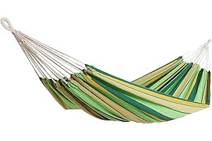 Detex® 2 Person Garden Travel Double Hammock | Outdoor Patio Camping Hiking | 320x150cm | 150x210cm Breathable Cotton Lying Area | Max Load Capacity 300kg | Portable Swing Bed | Green