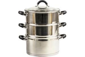 Royal Cuisine 3 Tier Multi Tier Layer Stainless Steel Steamer Pot For Cooking With Stackable Pan Insert/Lid, Food Steamer, Vegetable Steamer Cooker, Steamer Cookware Pot (Size: 24cm)