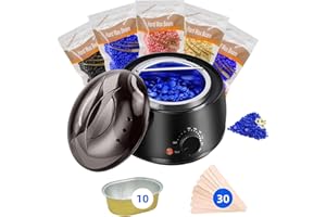 ALNJK Cera Brasiliana, Scaldacera Brasiliana Elettrico Professionale con 500g Perle di Cera, Ceretta Brasiliana per Bikini, Gambe, Ascelle, Kit Ceretta Brasiliana con 30 Spatole e 10 Ciotole (Nero)